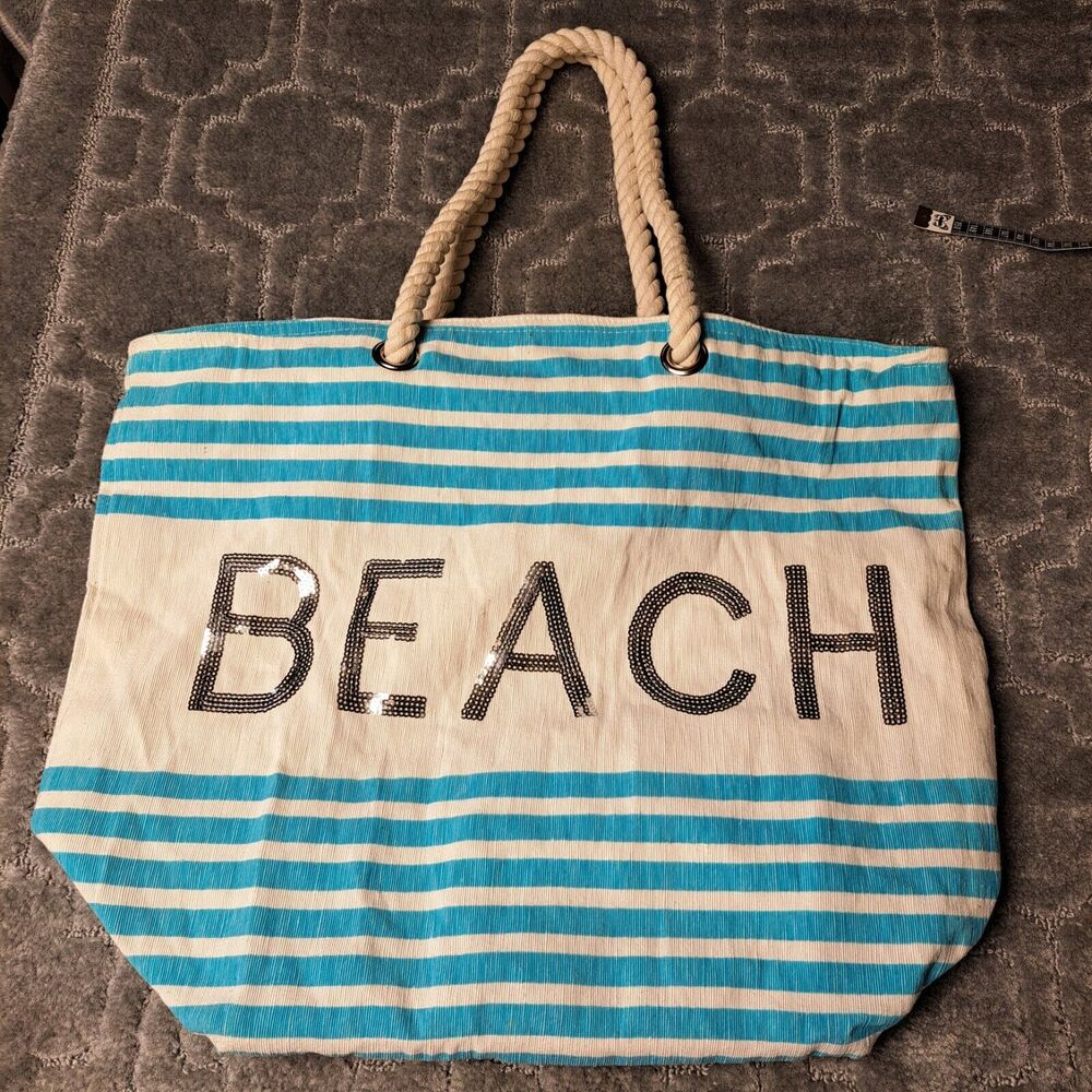 Mabelle Tote Canvas Beach Bag 20X16" travel cruise pool nautical vacation roomy